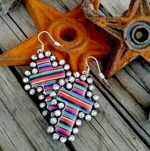 Serape Cross Earrings NWOT